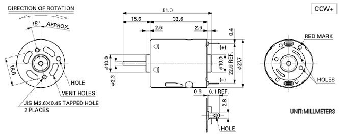 mini dc motor rs-365 dimension