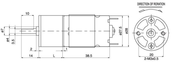 small dc gear motor GA-385 dimension