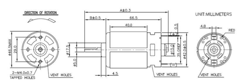 small dc motor rs-775 dimension